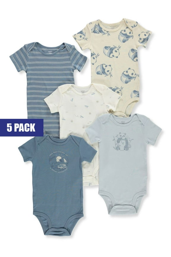 Baby Boy Carter's 5-Pack Pandas Short Sleeve Bodysuits Color: Blue Panda Airplane Size: NEWBORN