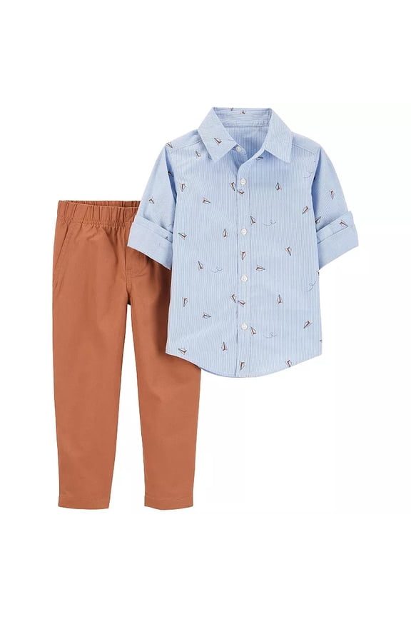 Baby Boy Carter's Paper Plane Print Button Down Shirt & Pants Set