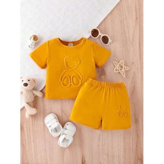 Baby Boy Cartoon Textured Tee & Shorts