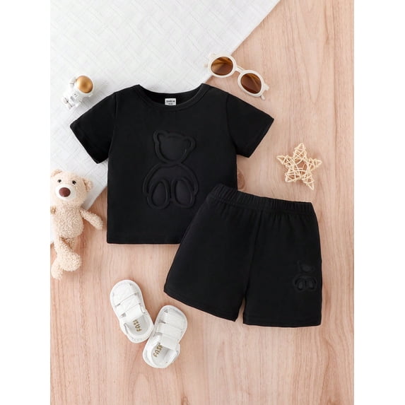 Baby Boy Cartoon Textured Tee & Shorts