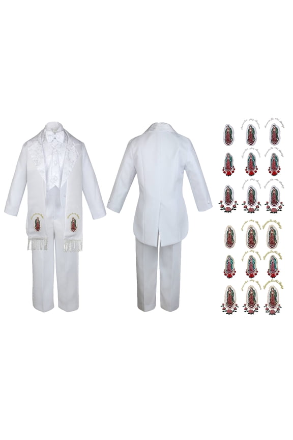 Baby Boy Christening Baptism Formal White Tail Suit Silver Gold Maria on Stole Sm-20