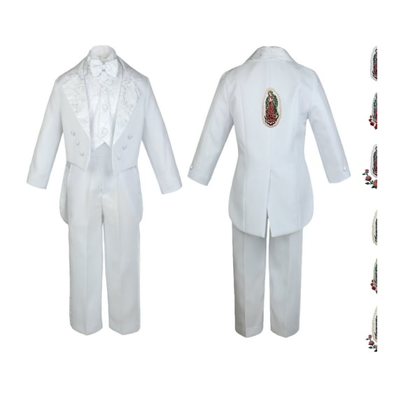 Baby Boy Christening Baptism Formal White Tail Suit Silver Maria on Back Sm-20