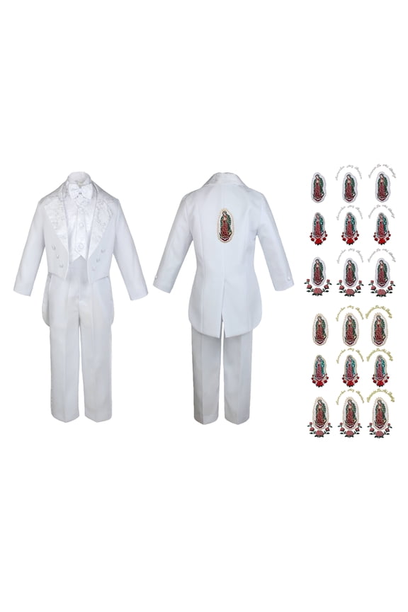 Baby Boy Christening Baptism Formal White Tail Suit Silver Maria on Back Sm-20