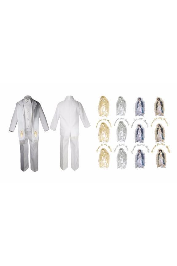 Baby Boy Christening Baptism White Paisley Suit Stole Virgin Mary Maria Sm-7