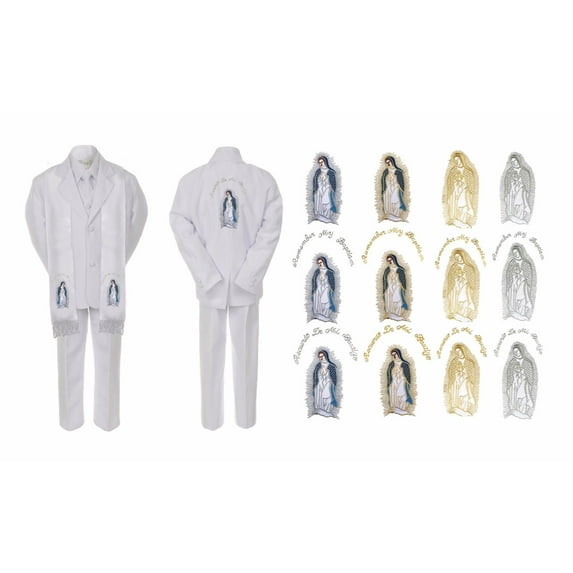 Baby Boy Christening Baptism White Suit Mary Guadalupe Maria On Stole Back Sm-7