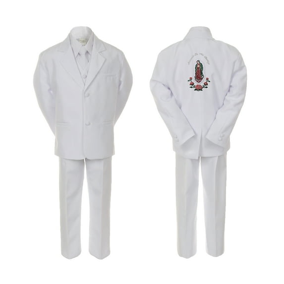Baby Boy Christening Formal White Single Breasted Suit Silver Gold Guadalupe on Back Sm-20