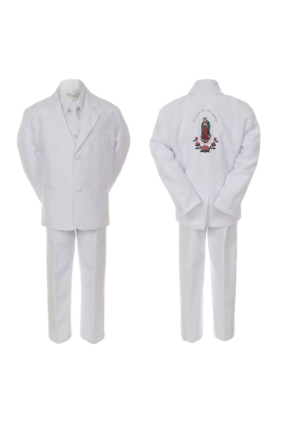 Baby Boy Christening Formal White Single Breasted Suit Silver Gold Guadalupe on Back Sm-20