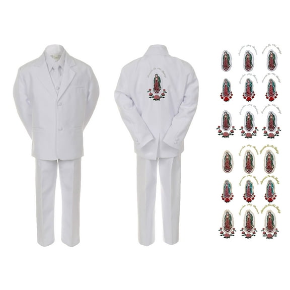 Baby Boy Christening Formal White Single Breasted Suit Silver Gold Guadalupe on Back Sm-20