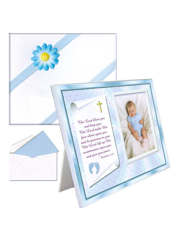 Baby Boy Christening Gift, Gift-Boxed Picture Frame Set, Tabletop, Holds a 3.5 x 5 Photo, Numbers 6:24-26 Verse