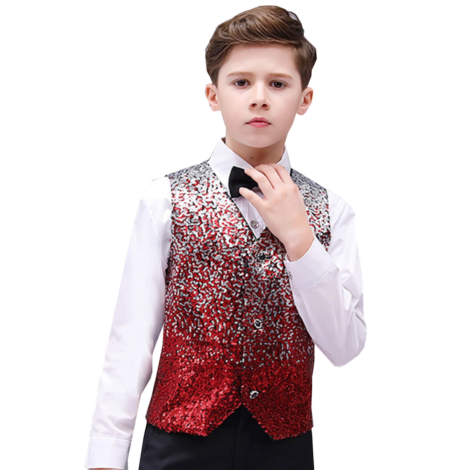 Baby Boy Christmas Outfit Kids Boys Sequin Vest Boys Formal Suit Vest Set with Bow Tie for Party