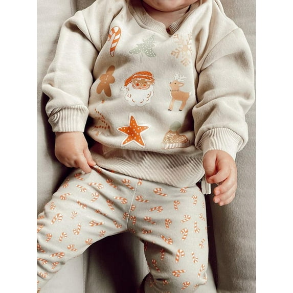 Baby Boy Christmas Outfit Santa Gingerbread Fall Winter Pullover Sweatshirt+Sweatpant Set Xmas Clothes