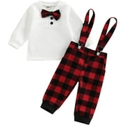Baby Boy Christmas Outfits Infant Gentleman Clothes Dress Suit Sweatshirt Top with Bowtie + Suspender Pants 3-18M