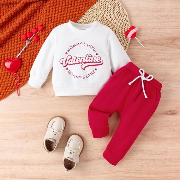 Baby Boy Clothes 12-18 Months Baby Boy Outfits 6-9 Months Summer Toddler Boys Valentine's Day Winter Long Sleeve Letter Prints Tops Pants 2Pcs Outfits Clothes Set Baby Boy Outfits 0-3 Months Holidays