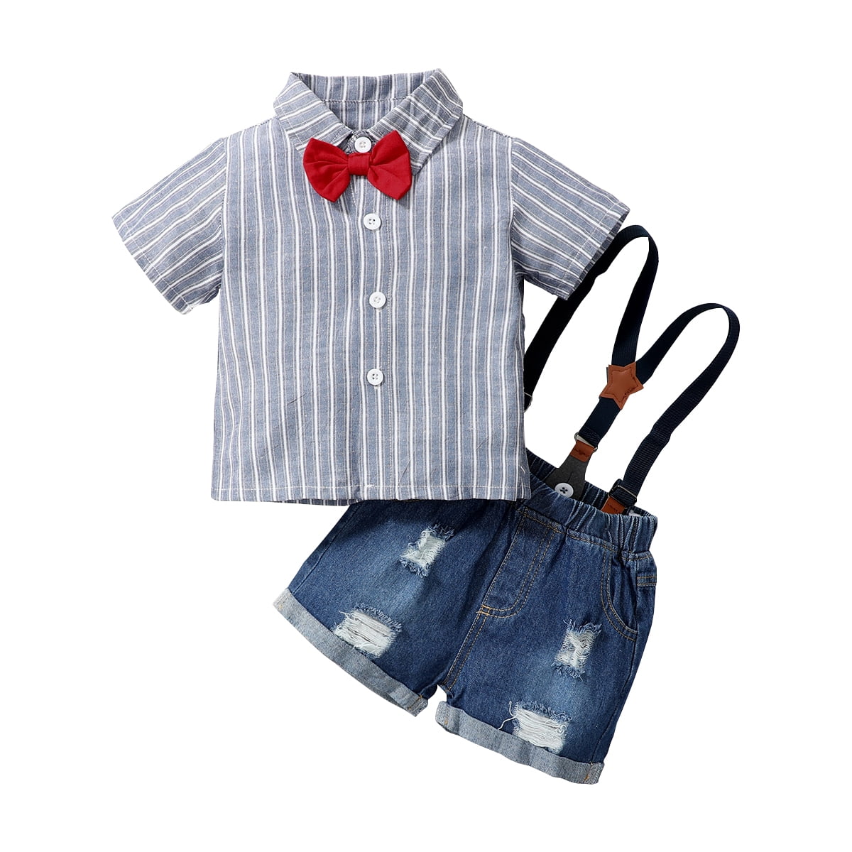 Denim 2pcs Multi Color Striped Short-sleeve Baby Set
