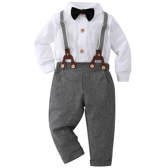 Baby Boy Clothes 3-18 Months Infant Gentleman Tuxedo Outfit Set Dress Suits Bowtie Suspender Pants