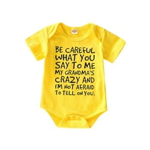 Baby Boy Clothes 6 Months Baby Boys Summer Bodysuits 9 Months Baby Boys Short Sleeve Letter Prints Bodysuit Yellow