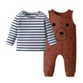 thumbnail image 1 of Baby Boy Clothes Animal Style Long Sleeve Stripe Tops Sleeveless Jumpsuit Pants Outfit Set Brown 3-6 Months, 1 of 6