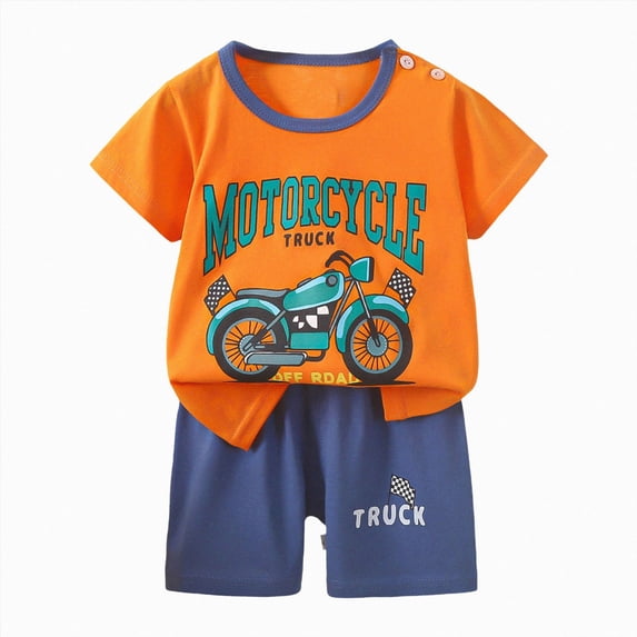 Baby Boy Clothes Baby Outfits Toddler Boys Girls Summer Cartoon Print Short Sleeve Tops and Elastic Waist Shorts 2PCS Breathable Soft Outfits