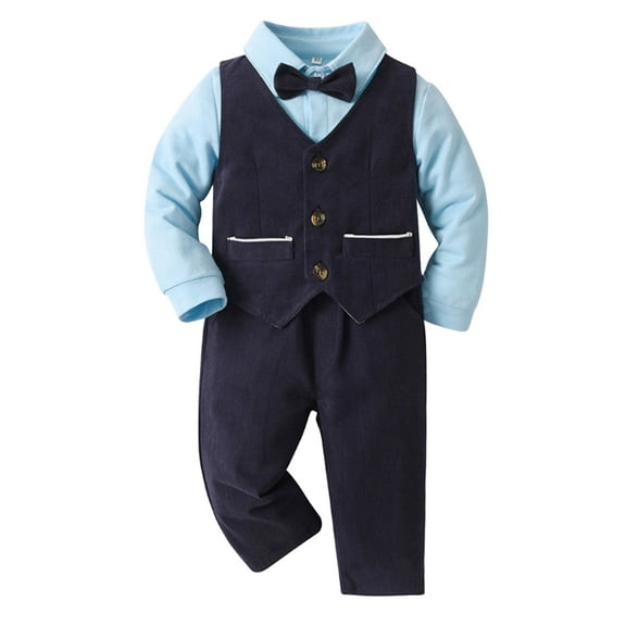 Baby Boy Clothes Bowtie Dress Shirt +Bowtie+Vest+Pants 4 Pieces Formal Gentleman Suits Baby Outfits Boy for Baby Boy 9-12 Months