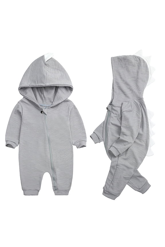 Baby Boy Clothes Cartoon Outfits Cute Jumpsuit Kids Soft Clothing Hooded Bodysuit Baby Boy Romper Grey 3 Months-6 Months