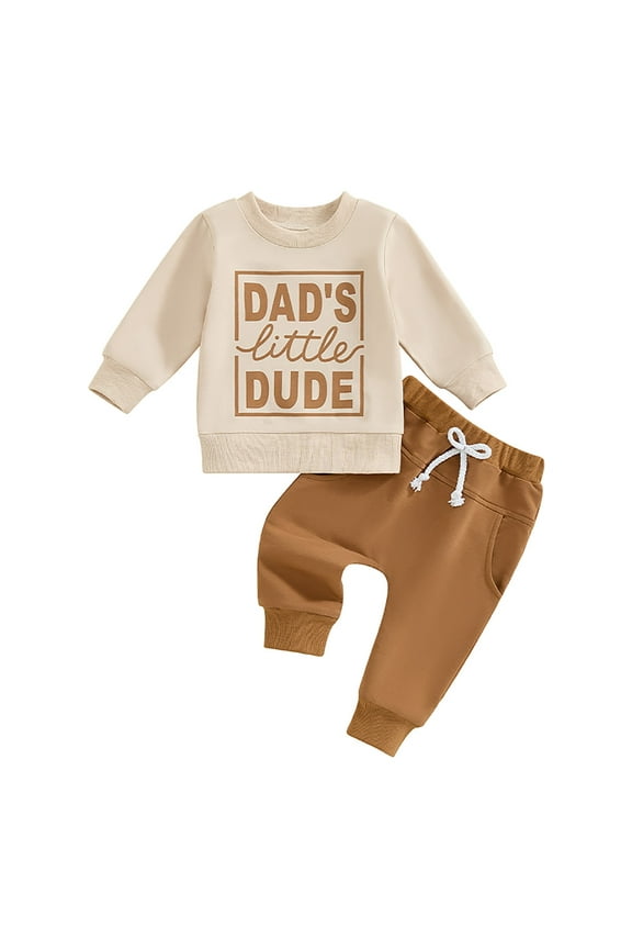 Baby Boy Clothes Funny Letter Print Sweatsuit Fall Winter Long Sleeve Sweatshirt Pullover Tops Joggers Pants Outfit Set Khaki 18-24 Months