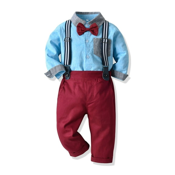 Baby Boy Clothes Gentleman Clothing Suit for Newborn Baby Bow Tie Shirt Suspender Trousers