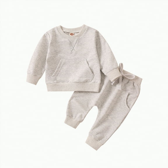Baby Boy Clothes Little Boys Autumn Winter Solid Color Long Sleeve Elastic Waist 6M 9M 12M 2T 3T 4T Everyday Outfit Set 2 PC