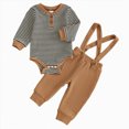 thumbnail image 1 of Baby Boy Clothes Long Sleeve Striped Romper Tops Suspender Pants Sets Spring Fall Winter Outfit Set, 1 of 7