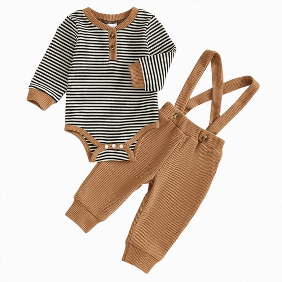 Baby Boy Clothes Long Sleeve Striped Romper Tops Suspender Pants Sets Spring Fall Winter Outfit Set