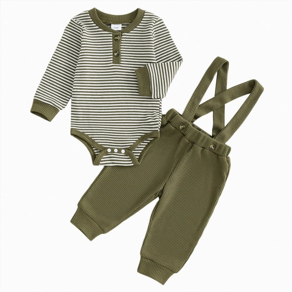 Baby Boy Clothes Long Sleeve Striped Romper Tops Suspender Pants Sets Spring Fall Winter Outfit Set