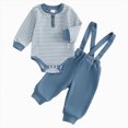 thumbnail image 1 of Baby Boy Clothes Long Sleeve Striped Romper Tops Suspender Pants Sets Spring Fall Winter Outfit Set, 1 of 7