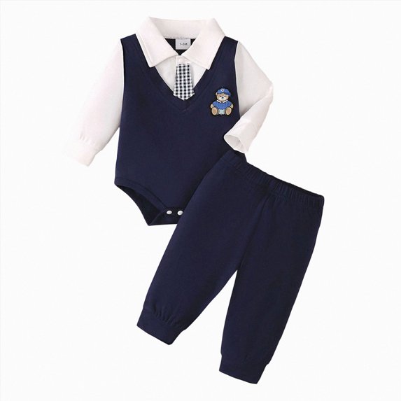 Baby Boy Clothes Newborn Boy Clothes Gentleman Bodysuit Pants Set | Soft Baby Boy Clothes, Skin-Friendly, Breathable, Cute Infant Boy Pants Set, Formal Outfit