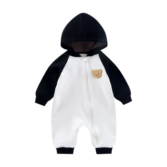 Baby Boy Clothes Newborn Hoodie Romper Fall Winter One-piece Outfit Infant Cute Cartoon Clothing Set 0-18 Months Black 12-18 Months