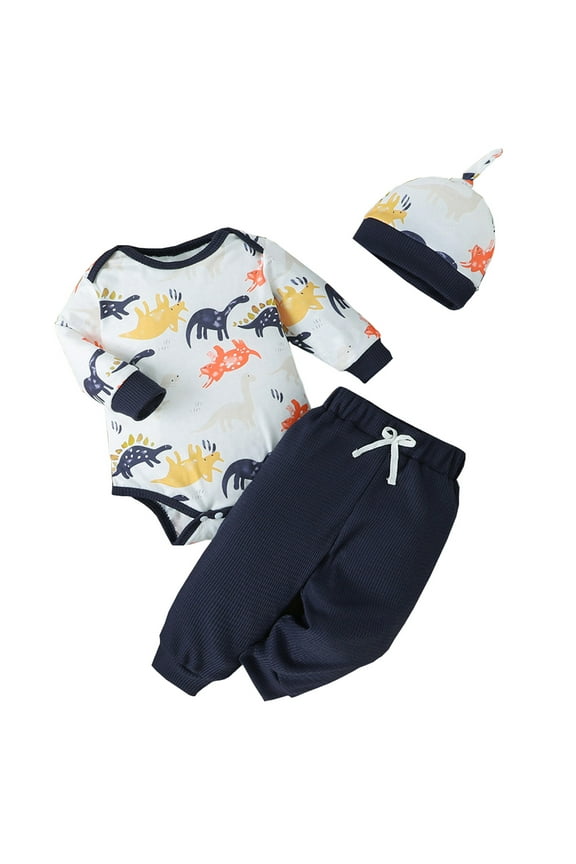 Baby Boy Clothes Boys Outfits Romper Hat Pants 3Pc Set Blue 0 Months-3 Months