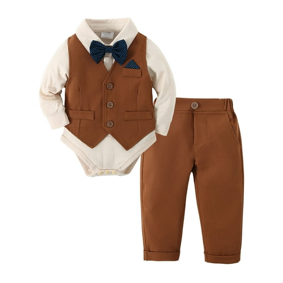 Baby Boy Clothes Newborn Outfits 3-18 Months 4PCS Gentleman Dress Romper Vest Pants Bowtie Suit Set