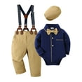 thumbnail image 1 of Baby Boy Clothes Outfit Formal Suits Newborn Tuxedo Romper Shirts Suspender Pants Hat Bowtie 4pcs, 1 of 18