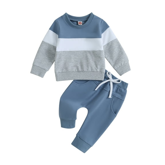 Baby Boy Clothes Outfits 6M 12M 18M 24M 3Y Fall Long Sleeve Color Block Sweatshirt Tops Casual Pants Newborn 2Pcs Set