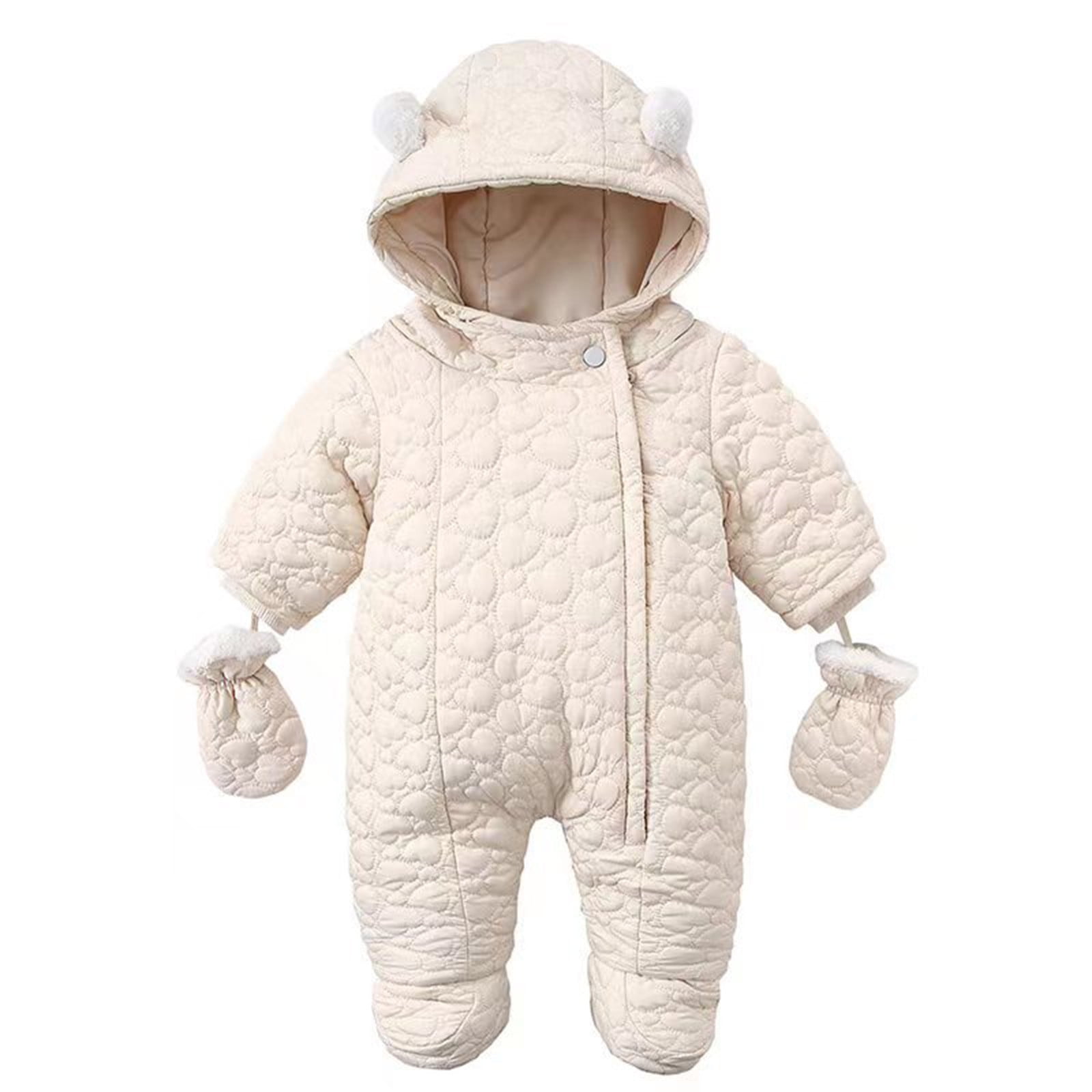 Baby Boy Clothes,Romper Outerwear Snowsuit Bear Ears Hooded Jumpsuit Warm Coat Jacket With Gloves,Baby Girl Clothes,6-9 Months,Z01 Beige