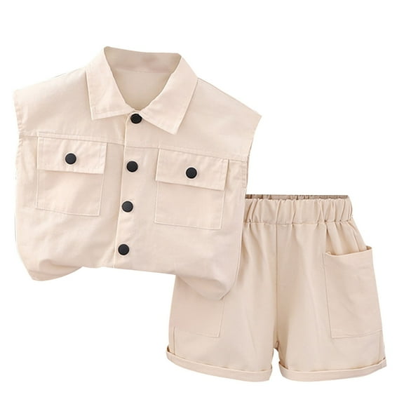 Baby Boy Clothes Set Toddler Summer Outfit Cotton Short Sleeve T-Shirt Top Pocket Button-Down Shirt Short Set