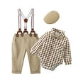 thumbnail image 1 of Baby Boy Clothes Suit 0-18 Months Wedding Formal Plaid Dress Shirt Suspender Pants Bowtie Hat Outfit, 1 of 11