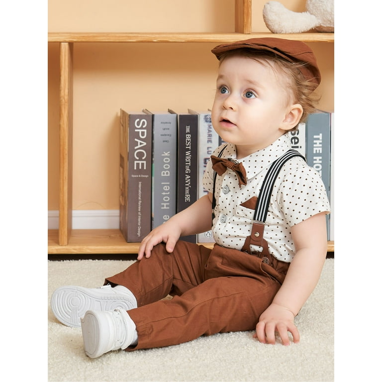 Baby Boy Clothes Suit 0-18M Newborn Infant Outfit Shirt Bowtie Hat