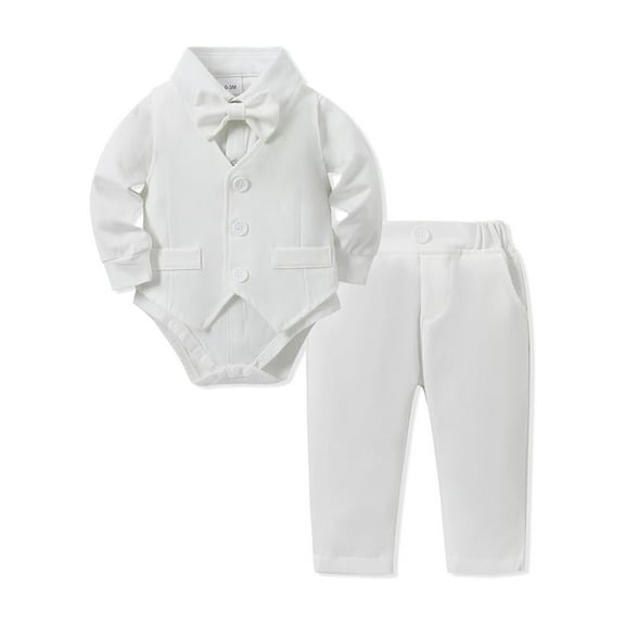 Baby Boy Clothes Suit 0-24 Months Infant Outfits Wave Point Romper Shirt Bowtie Vest Pant Wedding Party