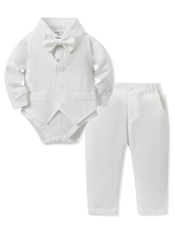 Baby Boy Clothes Suit 0-24 Months Infant Outfits Wave Point Romper Shirt Bowtie Vest Pant Wedding Party