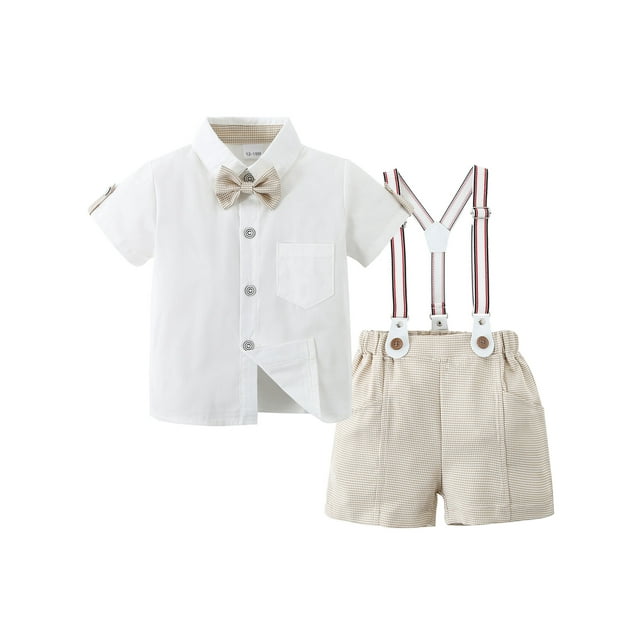 Baby Boy Clothes Suit 1-5T Toddler Dress Shirt Bowtie Suspender Shorts ...