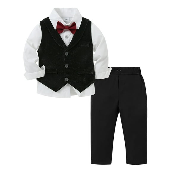 Baby Boy Clothes Suit 2-7T Toddler Party Velvet Waistcoat Dress Shirt Pants Bowtie Formal Outfits