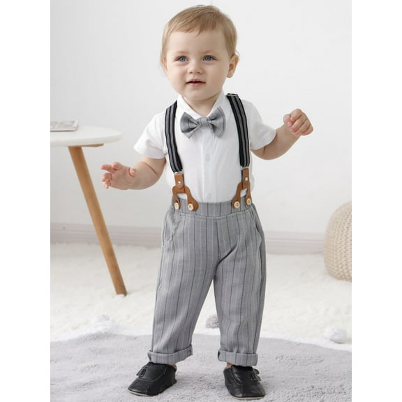 Baby Boy Clothes Suit 3-18 Months Newborn Formal Dress Shirt Suspender Pants Outfit Wedding 3PCS