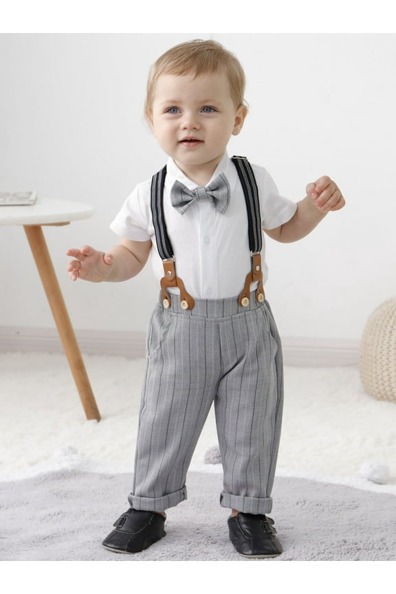 Baby Boy Clothes Suit 3-18 Months Newborn Formal Dress Shirt Suspender Pants Outfit Wedding 3PCS