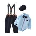 thumbnail image 1 of Baby Boy Clothes Suits 0-18 Months Formal Romper Shirt Beret Hat Suspender Pants Wedding Outfit 4pcs, 1 of 15