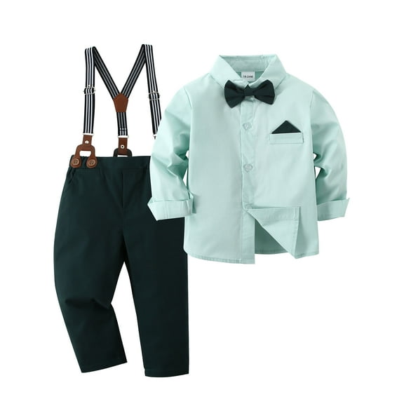 Baby Boy Clothes Suits 1-6 Years Toddler Formal Dress Shirt Suspender Pants Bowtie Outfit Wedding