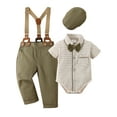 thumbnail image 1 of Baby Boy Clothes Suits 3-24 Months Plaid Shirt Wedding Formal Outfits Suspender Pants Bowtie Hat, 1 of 11